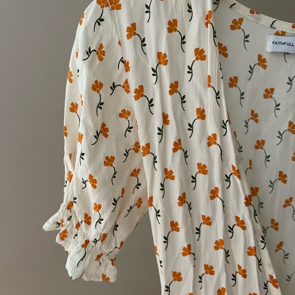 Faithfull the Brand, Floral Wrap Midi Dress, White with Pattern, Size Small